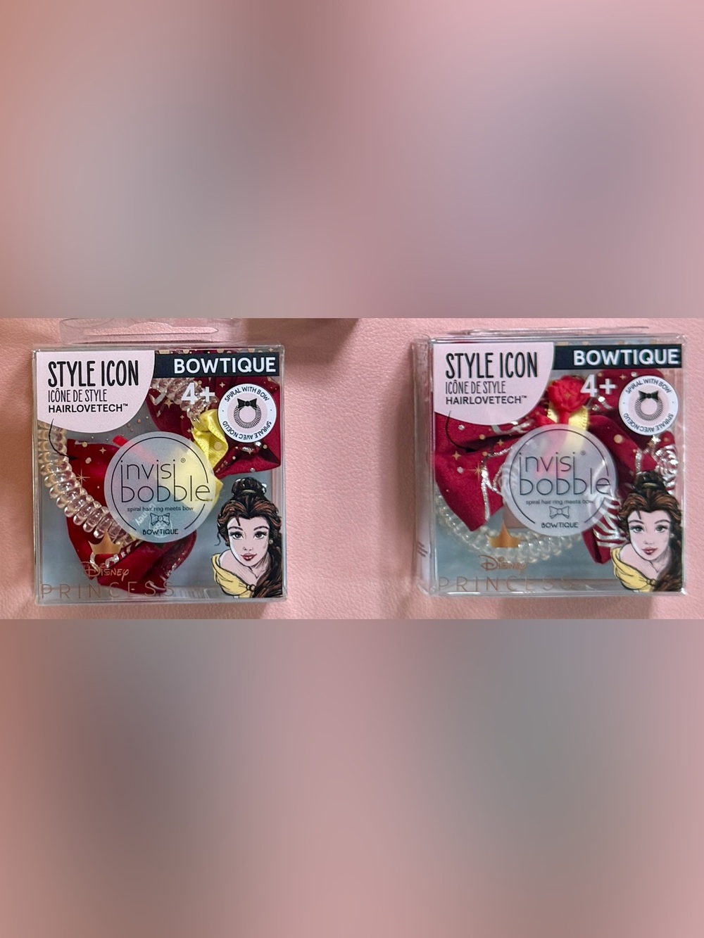 3/$25 NIB Invisibobble Disney Princess Belle Bowtique Spiral Hair Rings Set of 2